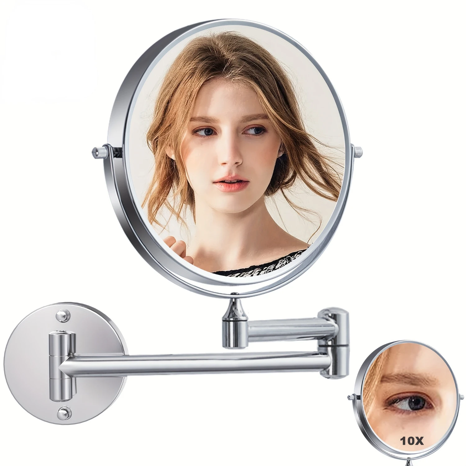 

High-definition Silver-plated Beauty Mirror With 10X Magnification, 8" Wall Mounted Makeup Vanity Mirror for Detailed Makeup and