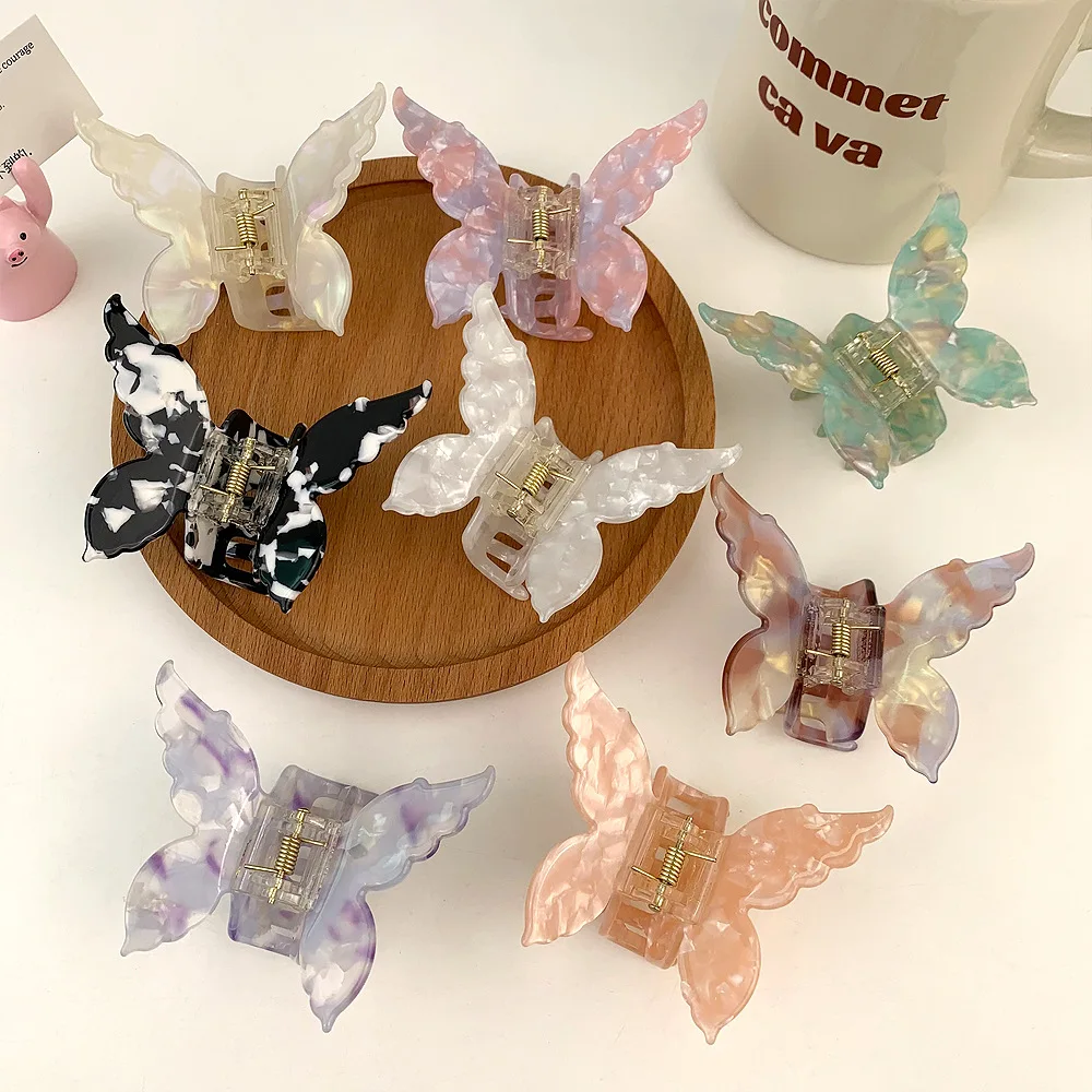 Acetate Butterfly Hair Claw Clip Marble Pattern Hair Clip Women Gradient Hair Crab Back Of Head Hair Shark Clip Hair Accessories