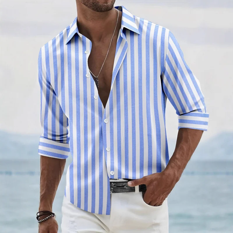 

Men's Casual Long Sleeve Shirt Striped Print Men's Daily Summer Fashion Business Casual Commuting Wear Men's Top