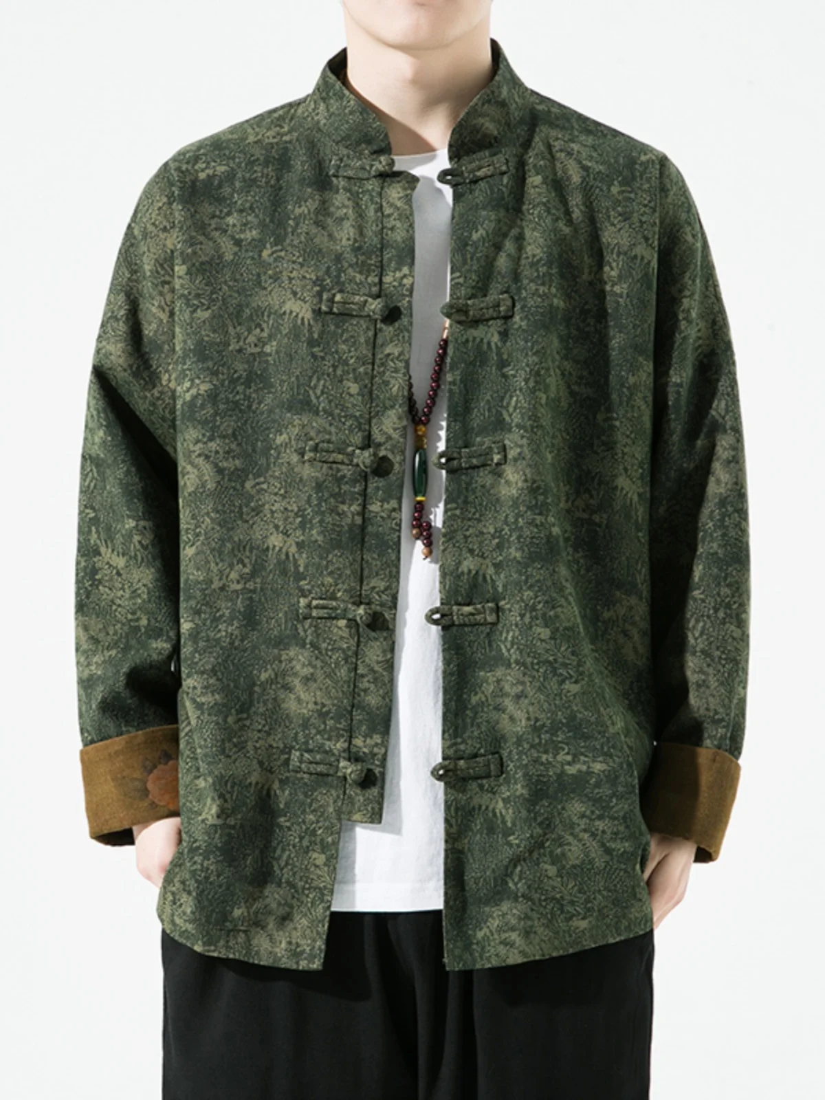 

Китайский Sle Jaet в стиле ретро, мужская модифицированная верхняя одежда Hanfu большого размера, хлопково-льняная весна-осень, воротник-стойка, медная пуговица