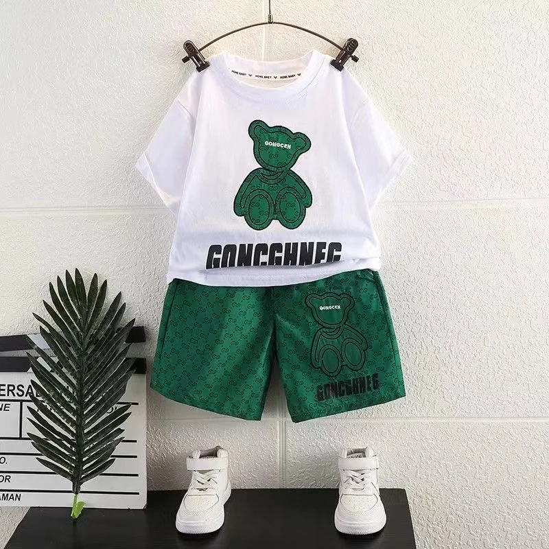 

Summer Baby Girl Clothes Kid Boy Cartoon Bear T-Shirts Pants Suit Children Short Sleeve Top and Bottom 2 Pieces Set 2024 New