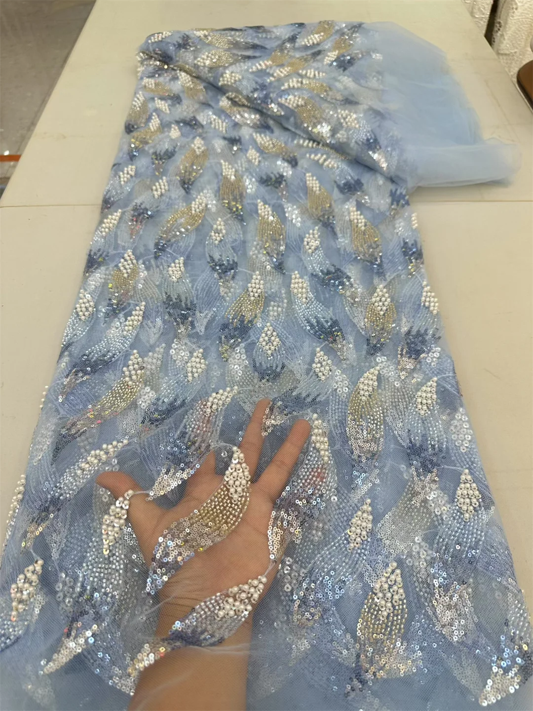 레드 아프리칸 헤비 비즈 레이스 원단 2025 고품질 5야드 나이지리아 스팽글 신랑 원단 웨딩 파티 드레스용