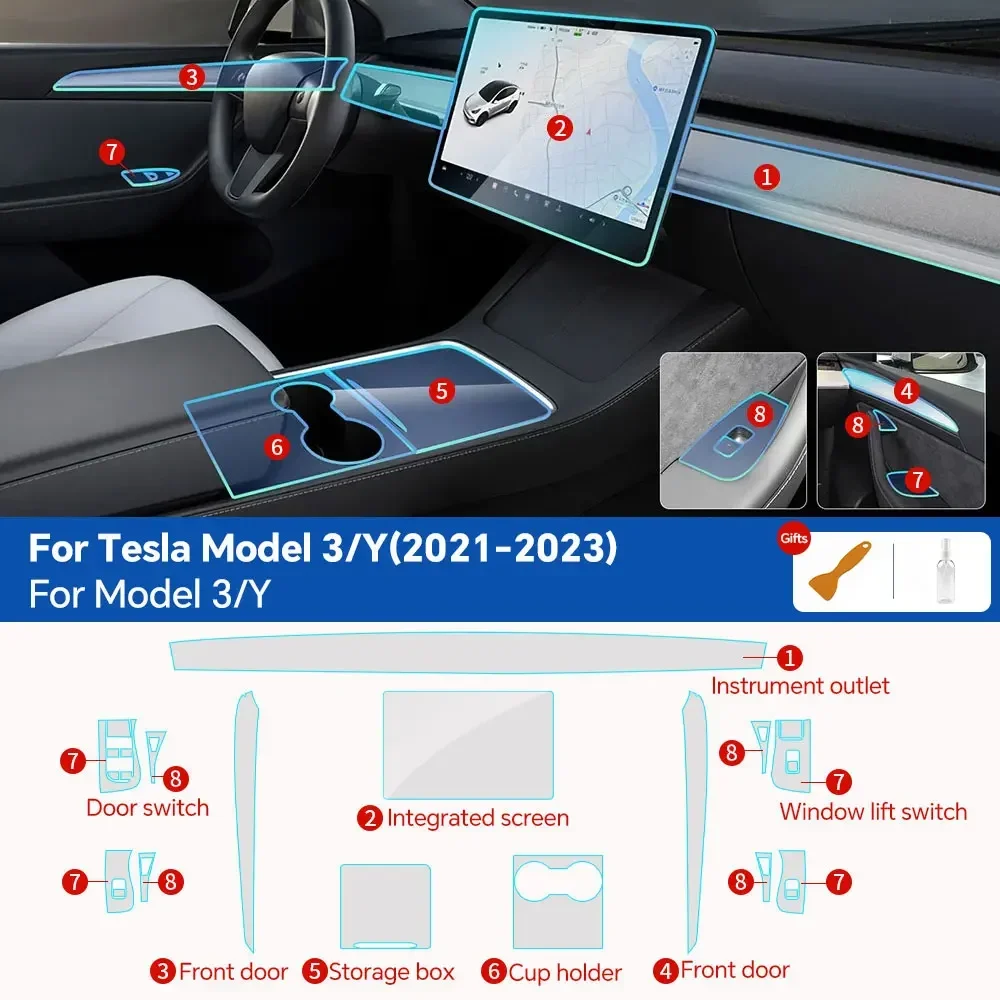 

PFCC для Tesla Model 3 Y 2021-2023, полный комплект, внутренняя защита краски, прозрачная пленка, экран из ТПУ, PPF, автомобильные аксессуары, защита от царапин
