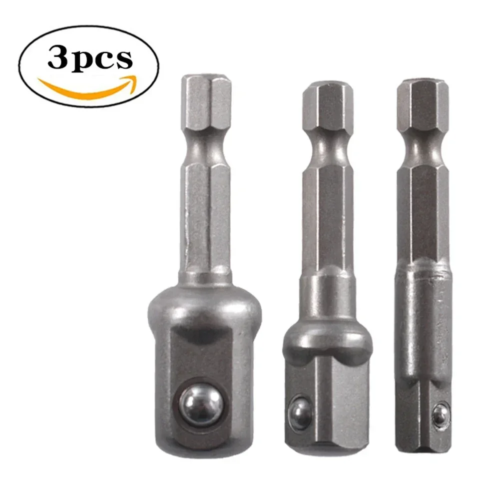 3Pcs Drill Socket Adapter Impact- Drill Extension Drill Bits Bar Socket Adapter 1/4 3/8 1/2 Size Hex Shank Square Head Drill Bit