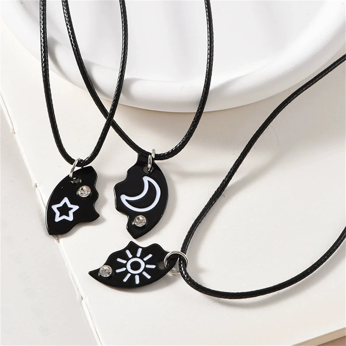 Star Moon Sun Splicing Necklace Fashion Cute Three Piece Set Best Friends Pendant Party Birthday Jewelry Accessories Trendy Gift
