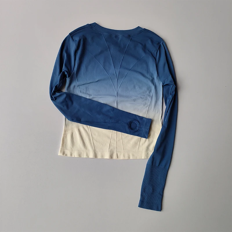 Schlankmachendes Sport-T-Shirt, Fitnessanzug für Damen, eng anliegendes, schnelltrocknendes Oberteil, Yoga-Anzug, Trainingskleidung, schmal geschnitten, lange Ärmel – Detail 6