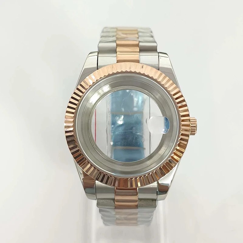 316L Stainless Steel 41mm Silver-RoseGold Classic Style Watch Case+Strap 28.5mm Dial Waterproof Fit 8285 Movement