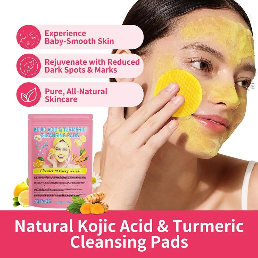 40PCS Turmeric Kojic Acid Cleansing Exfoliating Pads , Balance Skin Oil and Water, For All Body Areas Daily Cleansing Skin Care