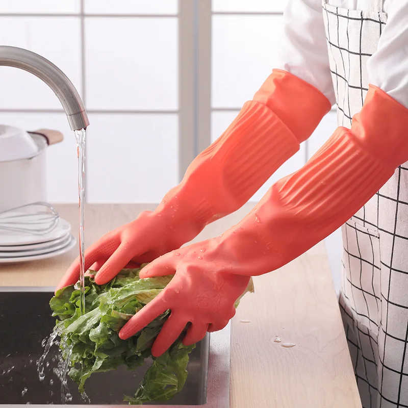56CM Wasserdichte Haushalts Handschuhe Warme Geschirr Handschuh Wasser Staub Stop Reinigung Lange Gummi Handschuhe Hausarbeit Küche Werkzeuge