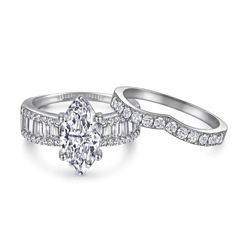 HTOTOH Ring-Set für Damen, Marquise, 3 Karat, D-Farbe, Moissanit, S925-Sterlingsilber, edler Verlobungsschmuck