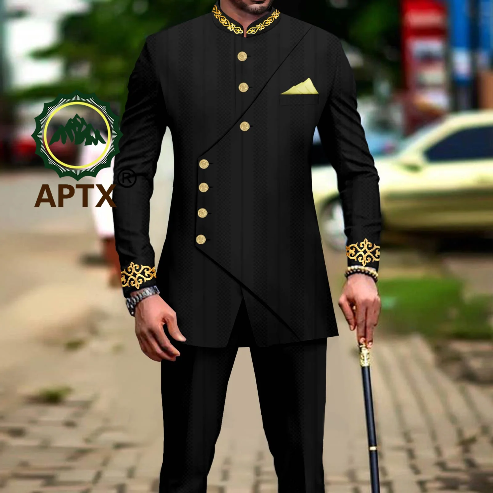 African Clothes for Men Business Causal Suit Bazin Riche Jacket and Trousers 2 PCS Formal Wear for Wedding Event Attire A2316051