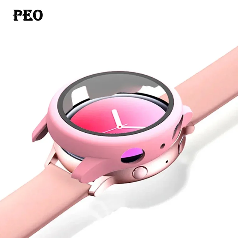 Glas + Hülle für Samsung Galaxy Watch Active 2 44 mm 40 mm Rundum-Abdeckung Stoßstange + Displayschutzfolie Correa Active2 44 mm 40 mm