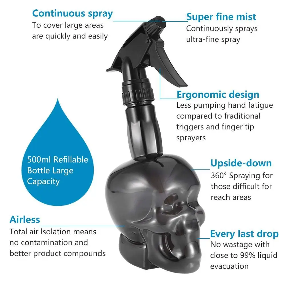 Garrafa Spray Contínuo, Cabeleireiro, Molhar Fino Rega Pode, Forma Do Crânio, Recipiente Recarregável, Ferramentas De Estilista De Cabelo, Barbeiro