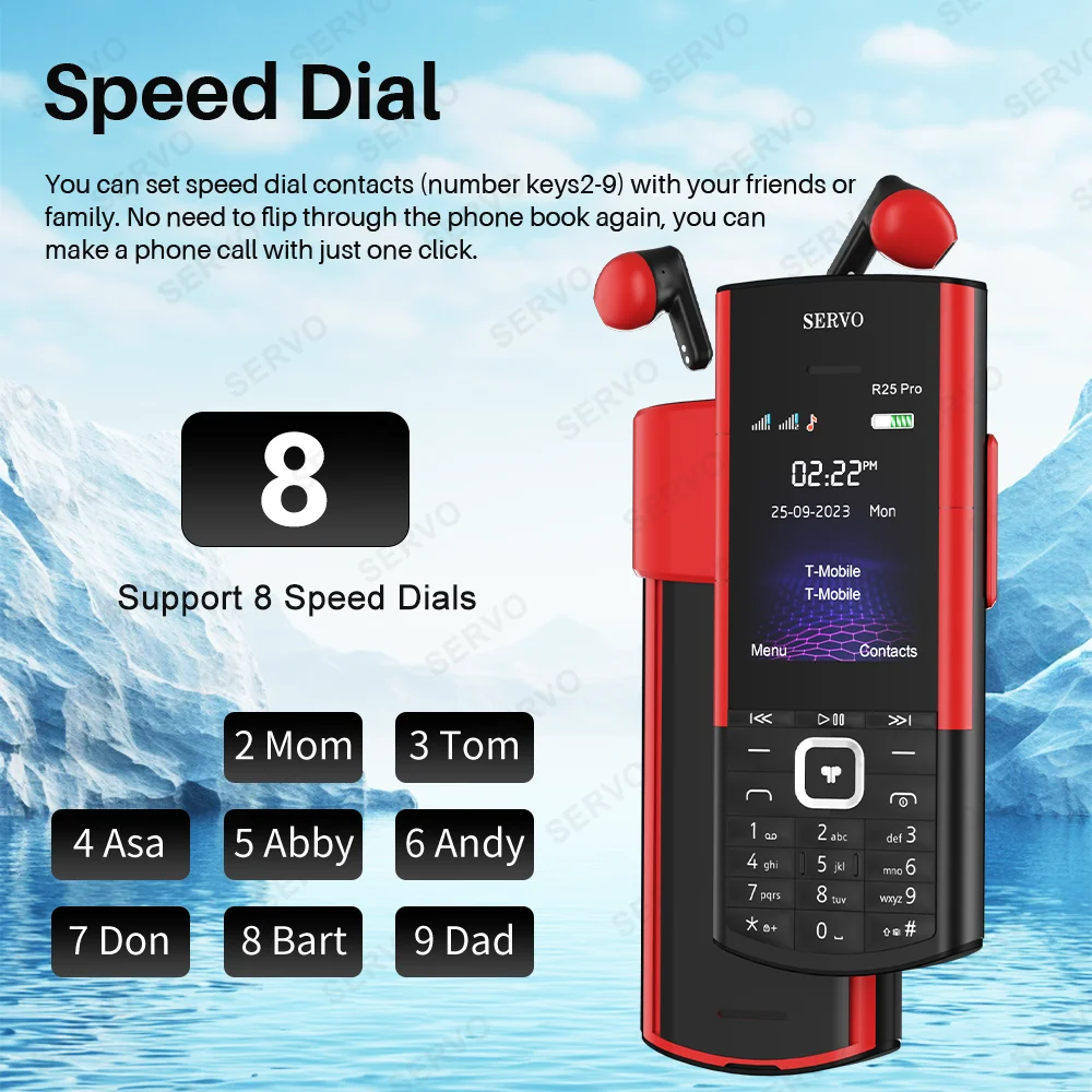 SERVO R25 PRO 2G GSM الهاتف المحمول المدمج في سماعات بلوتوث سرعة الاتصال الهاتفي تسجيل الشعلة القائمة السوداء SIM الهاتف المحمول راديو FM