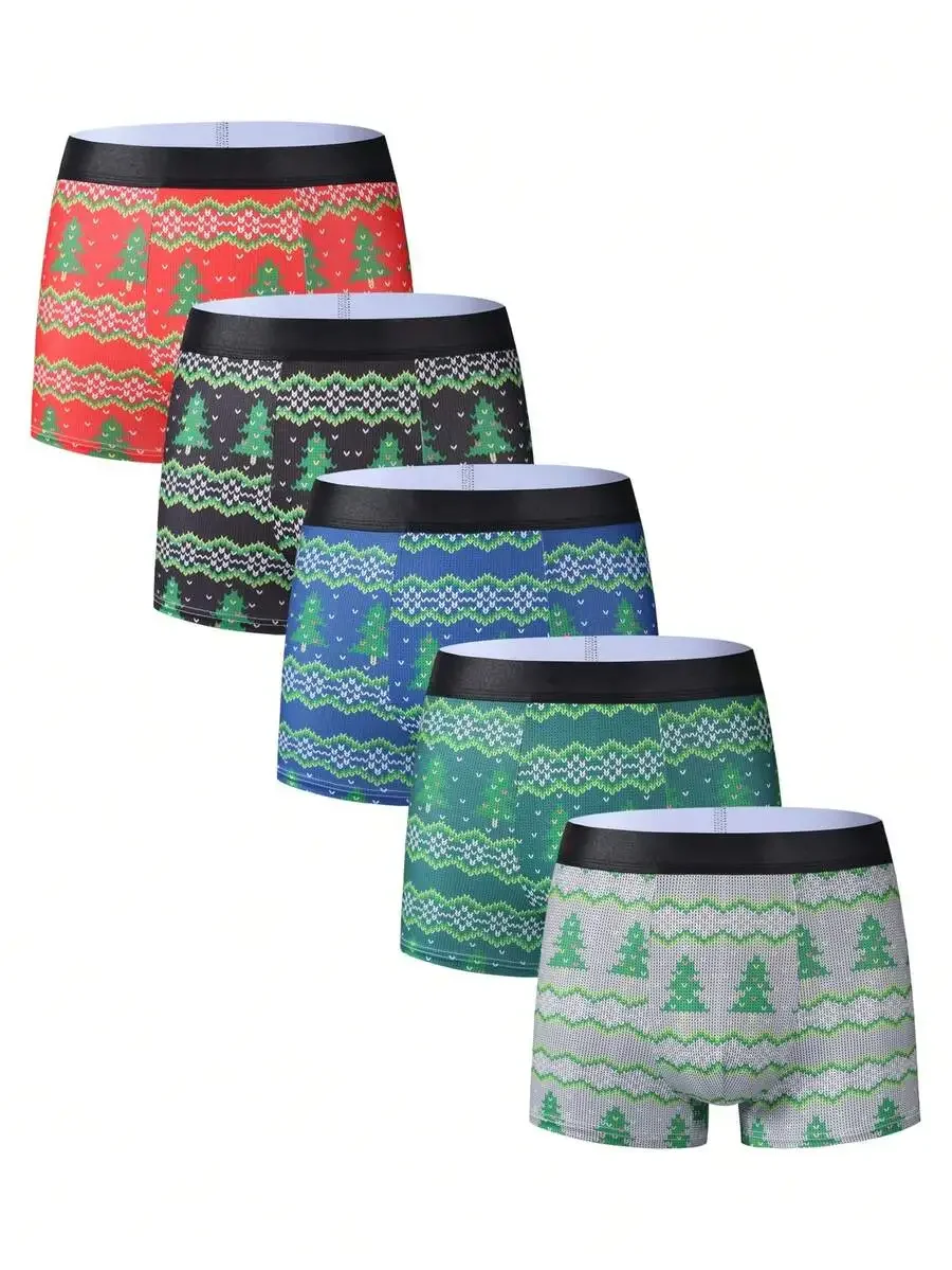 

5 Pcs Mens Christmas Tree Pattern Boxer Shorts