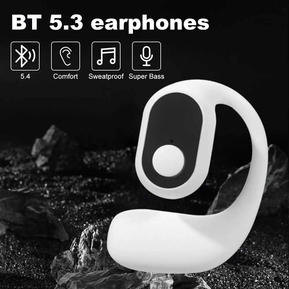 Bluetooth 5.3 Wireless Headphones Ear Hook Design IPX5 Waterproof Single Music Earbuds Handsfree HiFi Sound TWS Headsets