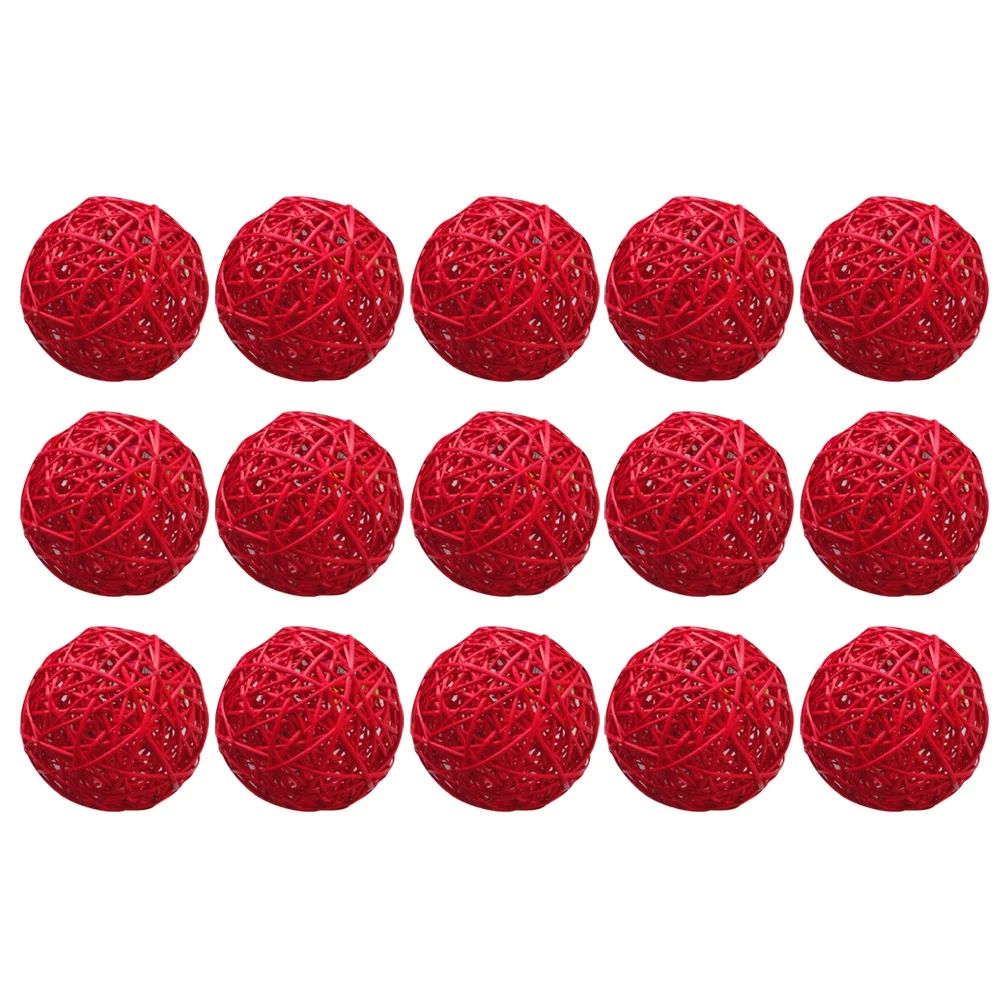 

15pcs Wicker Rattan Ball 5Cm Red Hanging Vine Ball Decorative Tree Ornament For Home Office Cafe Wall Door Window Christmas