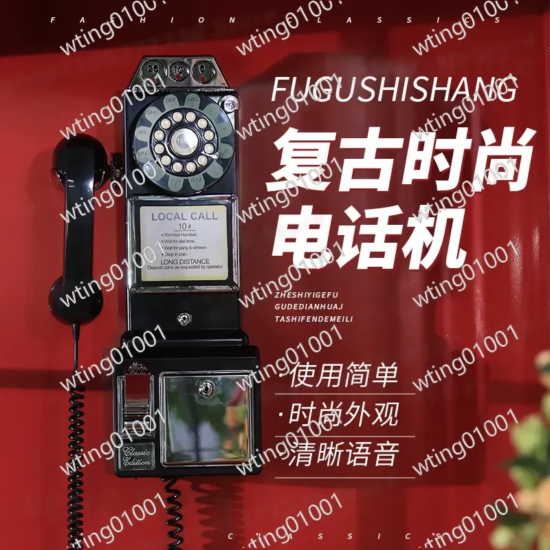 for Vintage Wall Mount Telephone Retro Corded Landline Phone American Plug Classic Home Decor Antique Style Handset for