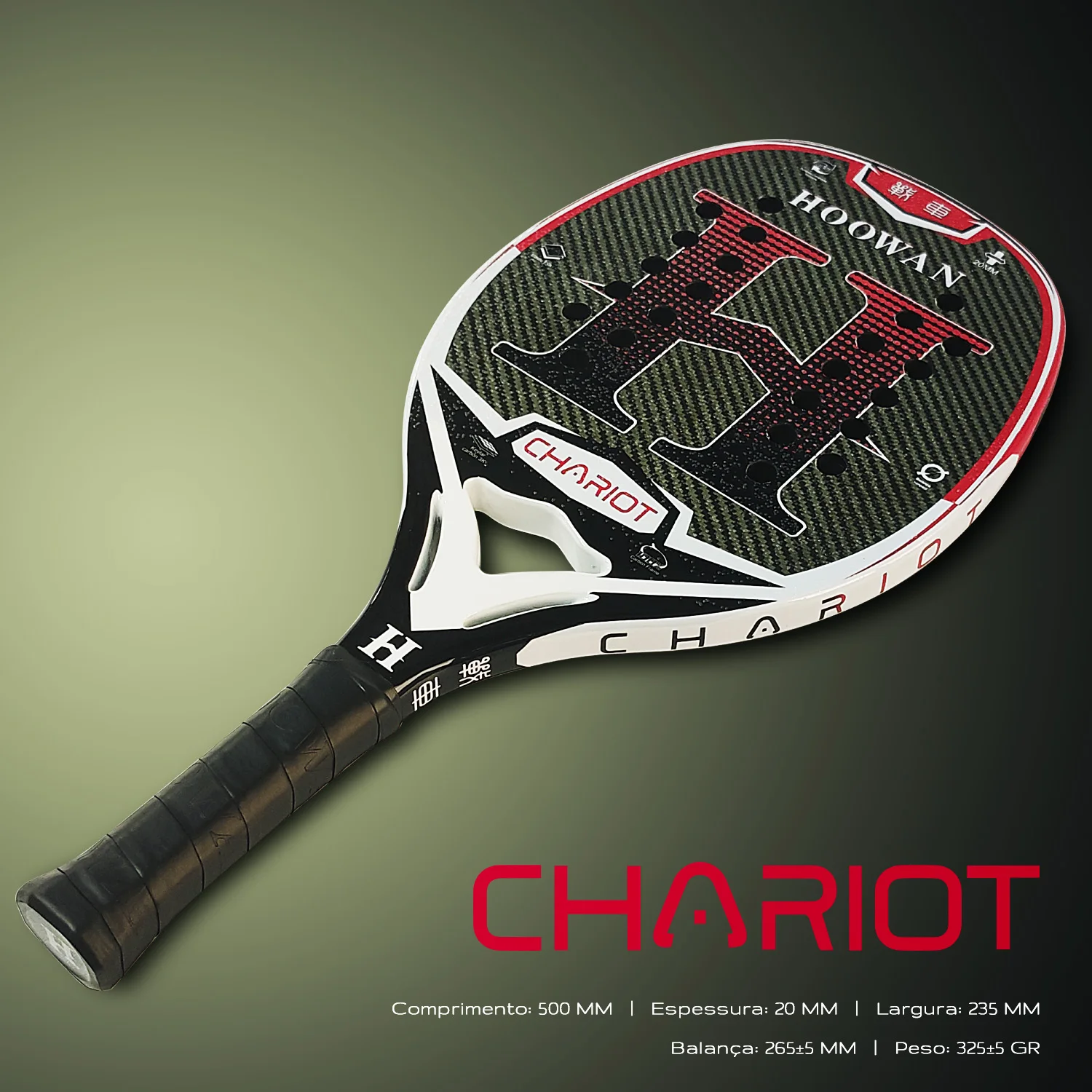 HOOWAN CHARIOT Beach Tennis Racket KLC Fiber Professional Carbon Frame Elastic EVA Core Rough Surface 20MM Profile Well Balance