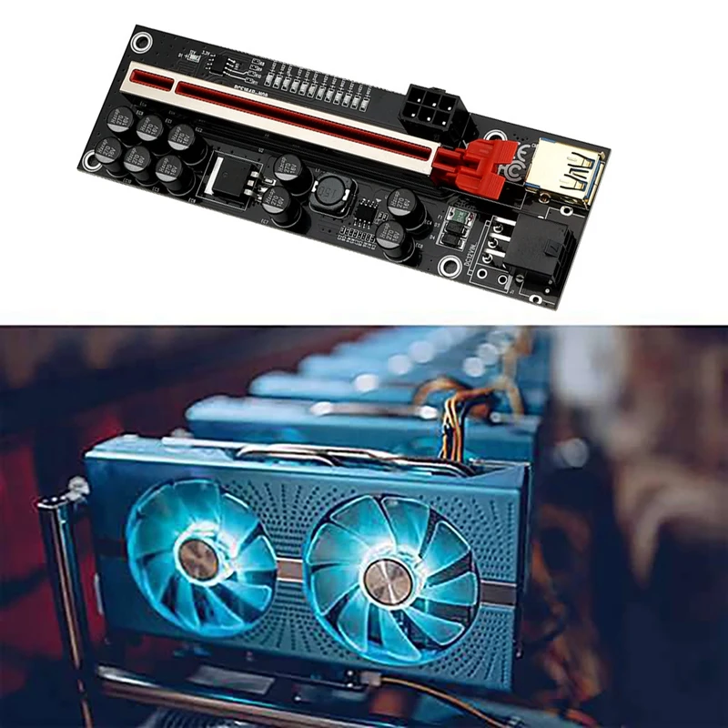 ビットコインマイニング用グラフィックライザーカード,ver011s,pci-e,1x〜16x,USB 3.0, 60cm, 10個のソリッドコンデンサ,LEDライト