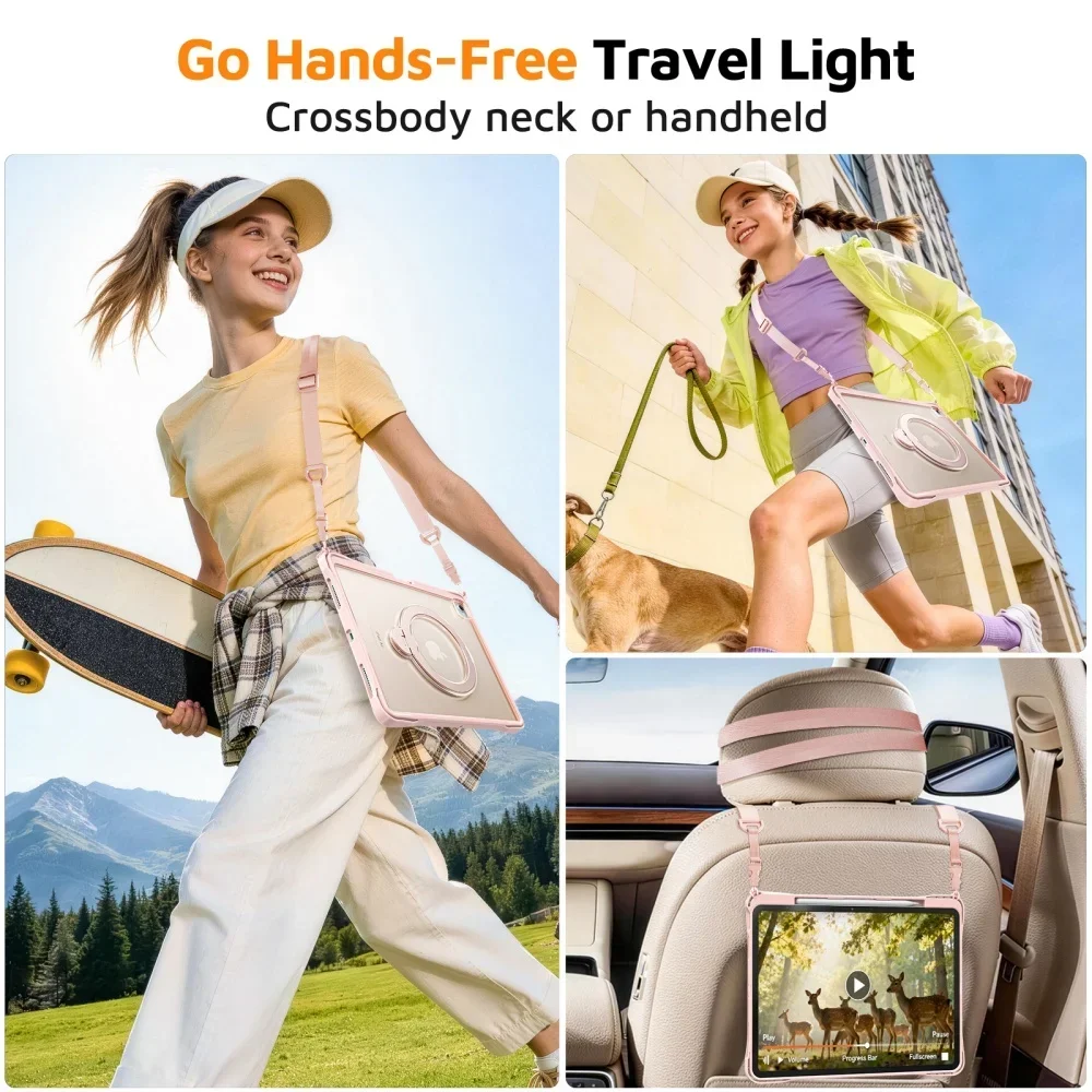 Rotation Handle Grip Stand Case for iPad 2025 A16 A3354 10th 10.9inch Pro 11 A2836 Pro 12.9 Air 4 5 Air13 A2898 Shockproof Cover