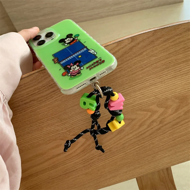 Capa para desenhos animados Cute Mickey and Minnie para iPhone, Ténis de mesa, Lucky Letters, cordão para iPhone 12, 13, 14, 15, 16 Pro Max, Y2K