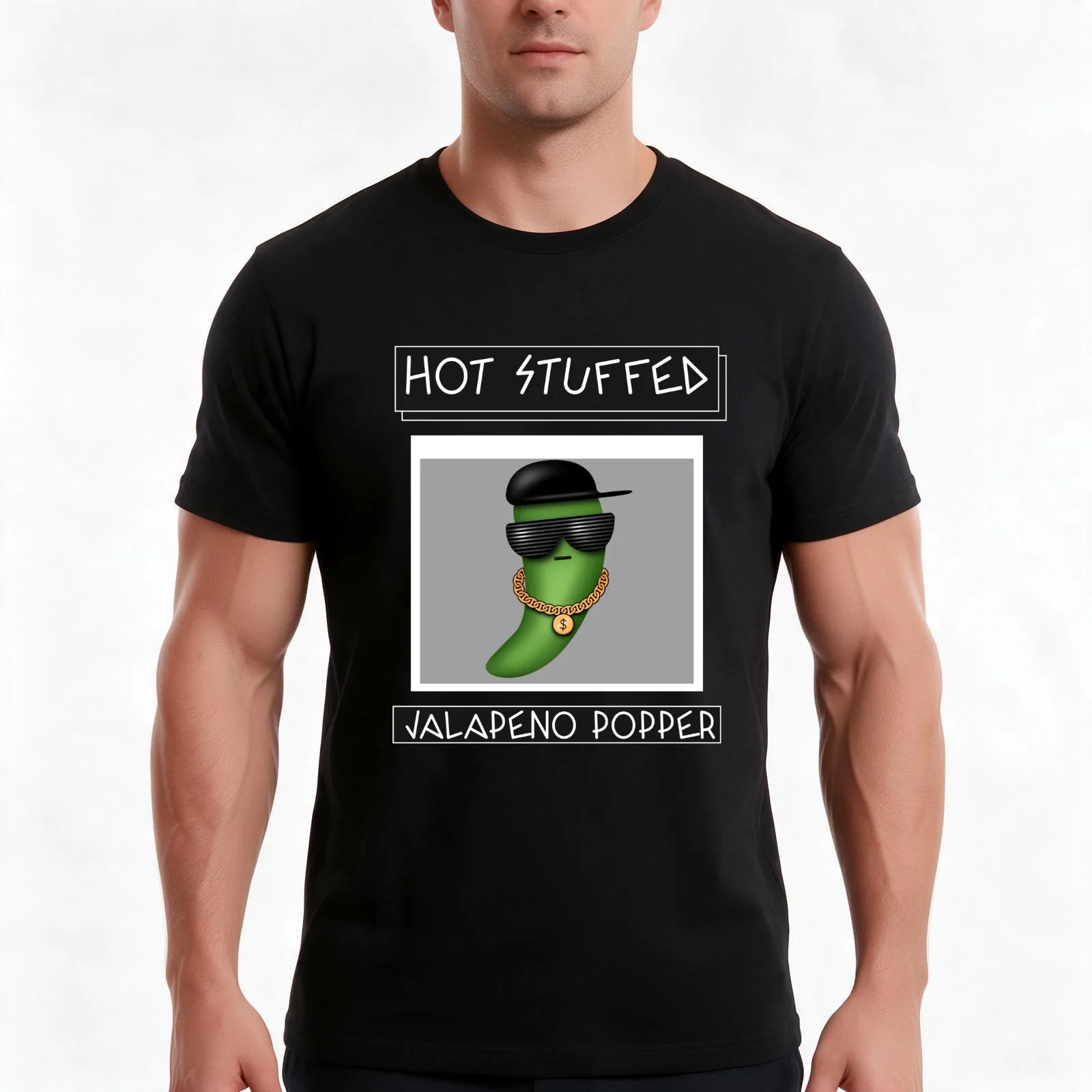 Hot Stuffed BBQ Jalapeno Popper T-Shirt, Summer Casual Cotton Tee, Oversized Streetwear Tops, Vintage Graphic Print, 100% Cotton