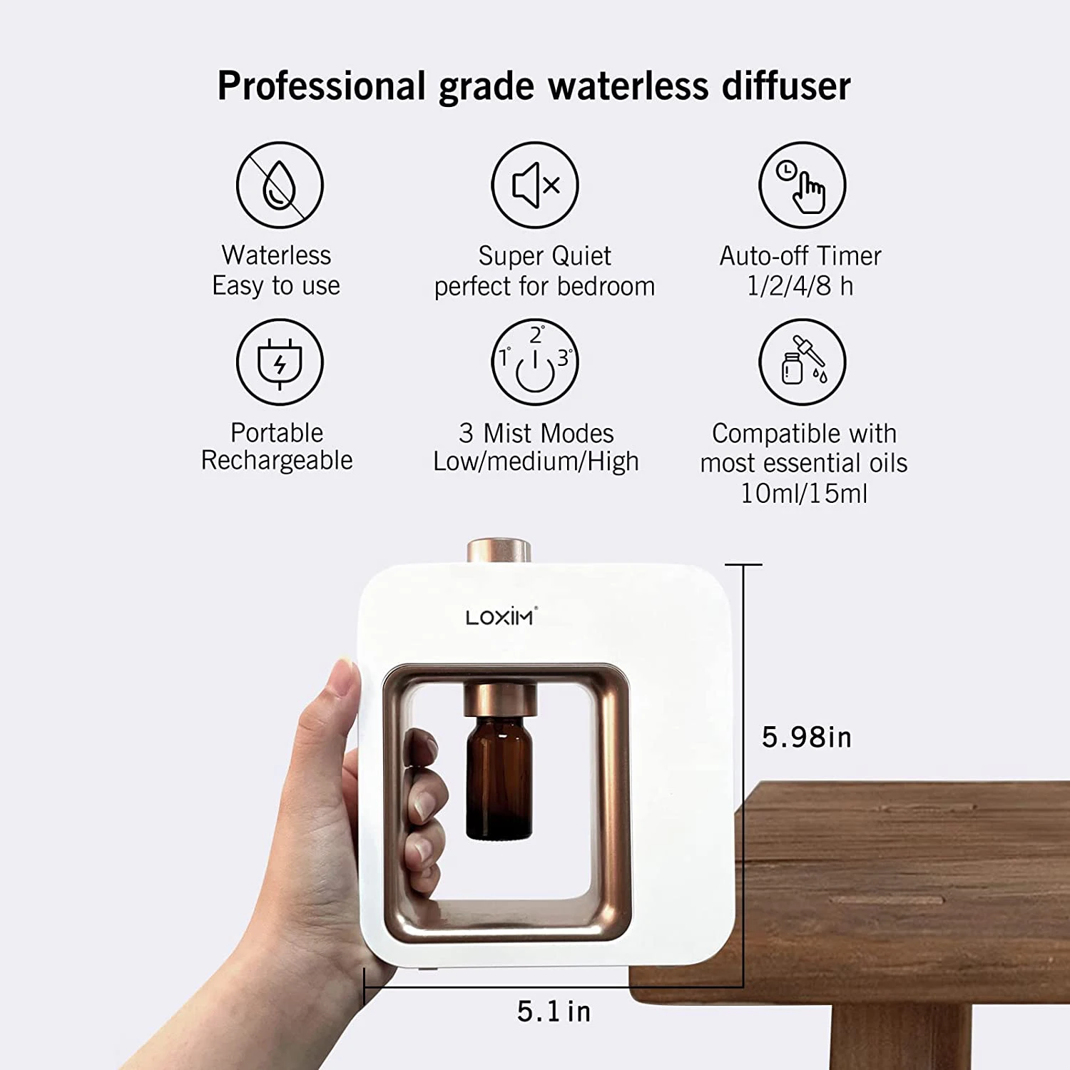 Aromatherapy Aroma Diffuser Nebulizing Diffuser For Essential Oils Waterless No Heat Super Quiet Portable Aroma Machine - White
