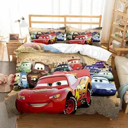 Disney McQueen-Parure de lit avec housse de couette pour garçon, parure de lit, thème dessin animé, voitures et athlon, cadeau pour enfant