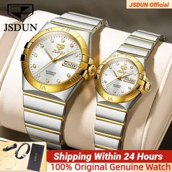 JSDUN Automatic Couple Watches Japan Movement Sapphire Mirror 100M Waterproof Luxury Diamond Gold Watch Lover's Watch Set Gift