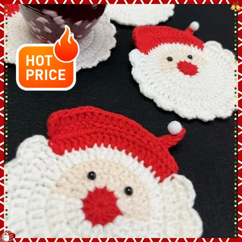 2025 Posavasos navideños hechos a mano de ganchillo, tapetes aislados para tazas para té/café, decoración navideña para el hogar, decoración festiva para el hogar