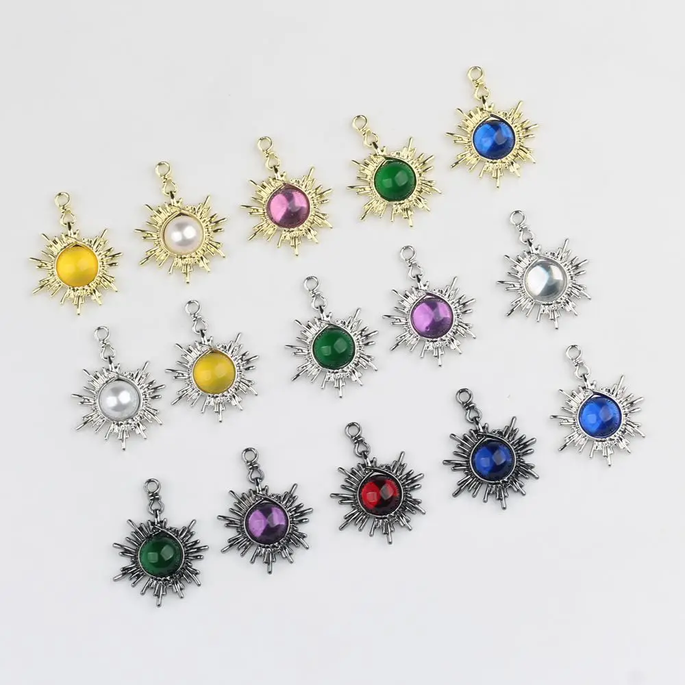 6pcs/lot 24*31MM Zinc Alloy Resin Pearl-set Sun Pendant Charms DIY Necklace Bracelet Earrings Accessories