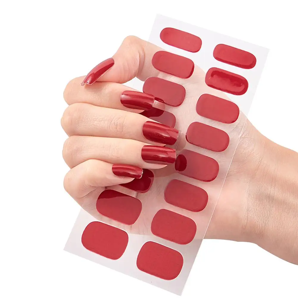 Semi Cured Gel Nail Sticker Pure Color UV LED Lamp Nail Long Waterproof Full Covered Manicure Lasting Self Decals Adhesive I4W9