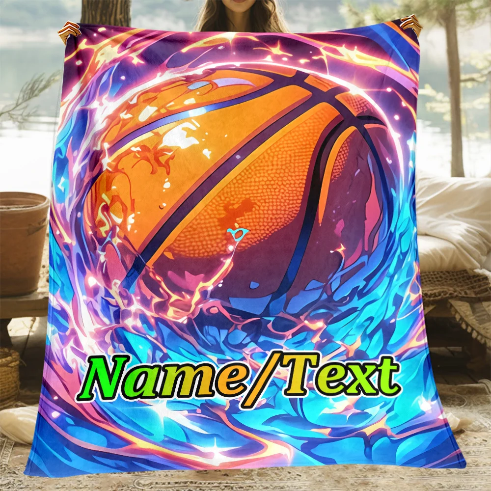 Personalisierte Basketball-Wellen-Flanell-Überwurfdecke, weich, leicht und langlebig, perfekt für Couch, Bett, Büro, Camping und Reisen