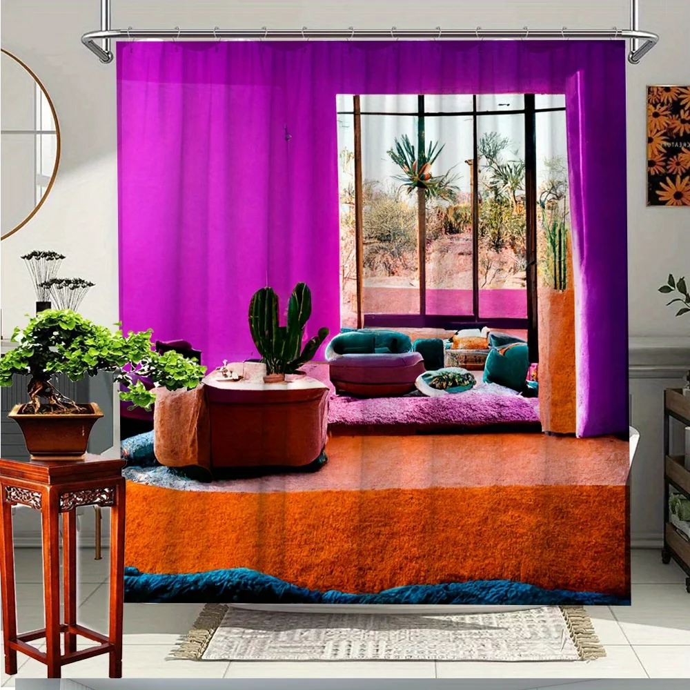 

1pc Modern Shower Curtain - Extra Wide Bathroom Window-like design in Purple, Semi-Sheer Privacy Partition for Bathtub, Includes