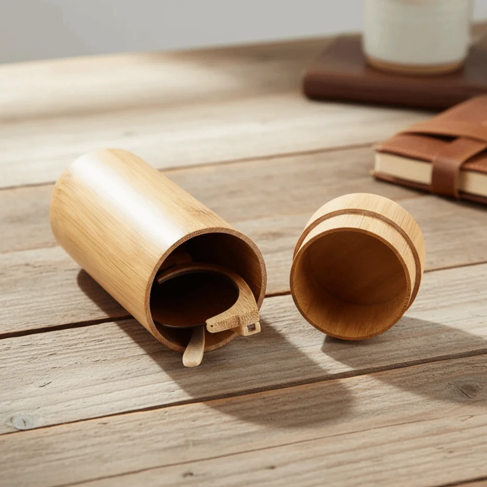 Natural Wood Bamboo Glasses Case Column Shape Lightweight Wooden Sunglasses Box Smooth Finish Retro Brown Cylinder Eyewear Case
