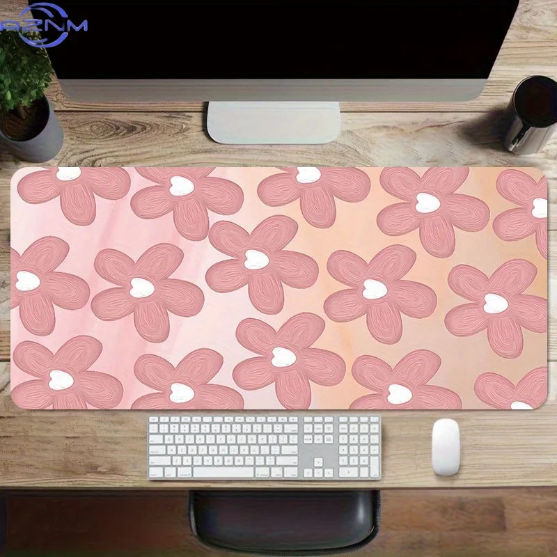 Large Cute Pink Flower Mouse Pad - Non-Slip Rubber Base, Premium Quality Desk Mat for Gaming & Home Office, Decorative Floral De