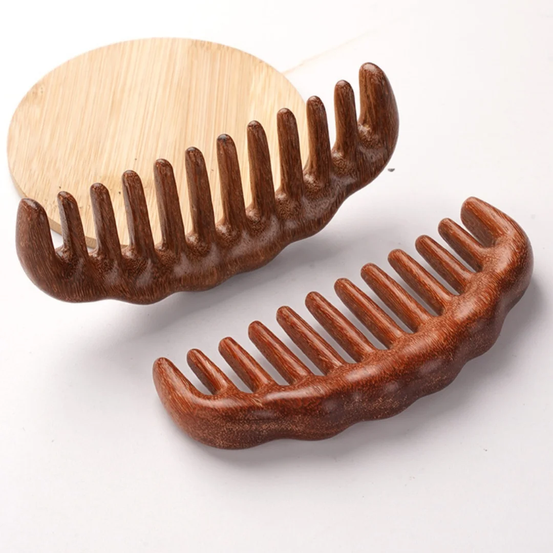 مشط تدليك ذو أسنان واسعة من خشب الصندل، محمول ومريح للاستخدام المنزلي، مشط خشبي مضاد للعرق، مشط خطوط الطول يفتح الرأس #6