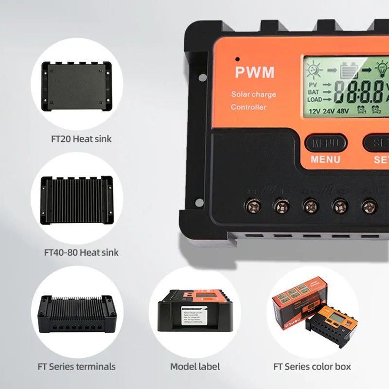 POWLSOJX PWM Solar Charge Controller 12V 24V 48V with USB Port, Negative Ground Battery Intelligent Regulator Compatible