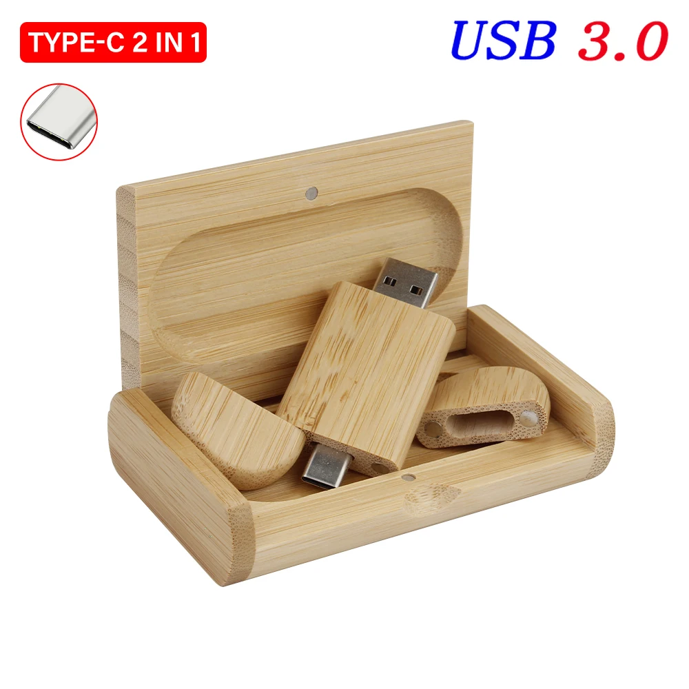 TYPE-C Houten USB 3.0 Flash Drives 128GB Gratis Logo Pen Drive Creatief Bedrijfsgeschenk U Disk 64GB Bamboe Geheugenstick 32GB U disk