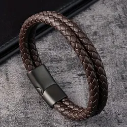 Trendy Leather Bracelets Men Stainless Steel Braided Rope Bracelets For Male Bracelets Jewelry