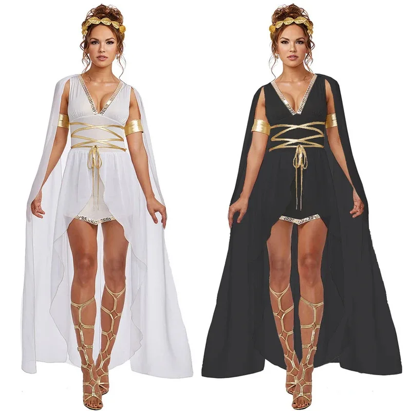 

Greek Goddess Dress Women Halloween Costume Medieval Movie Cosplay Egyptian Cleopatra Athena Clothing Sexy Skirt Lady Cos Party