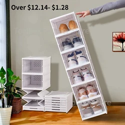3/6 camadas caixa de sapatos dobrável tênis caixa de armazenamento de sapato empilhável transparente à prova de poeira armário organizadores de sapato prateleira de rack