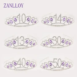 ZANLLOY Shiny Birthday Numbers Crown Rhinestone Tiara 10 30 40 50Year Party Headband Hair Accessories Jewelry Headwear