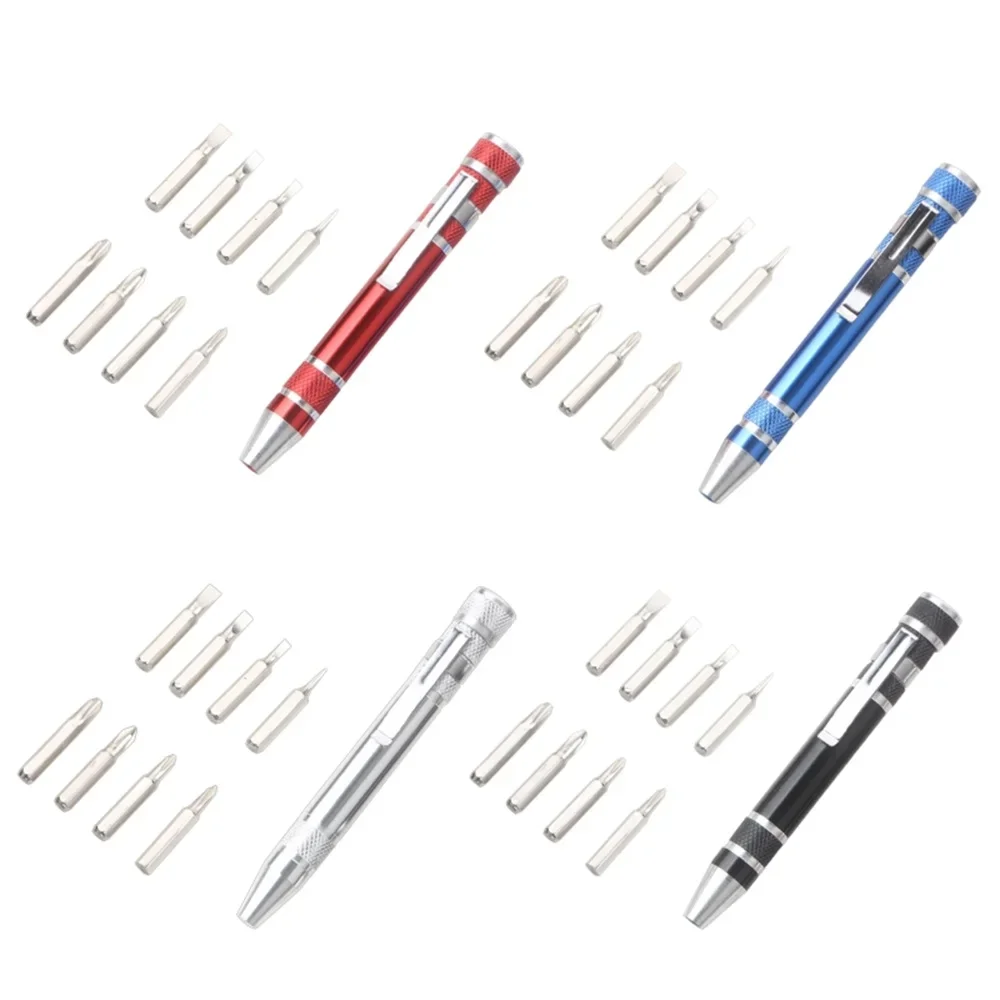 Multifunction 8 In 1 Pocket Precision Mini Screwdriver Pen Mobile phone Repair Hand Tools Kit Portable Screwdriver Set Bits