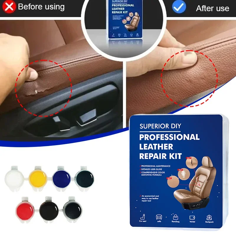 Professional Liquid Leather Repair Kit, Car Seat Sofa Leather Restoration Set for Fixing Scratches Cracks and Holes