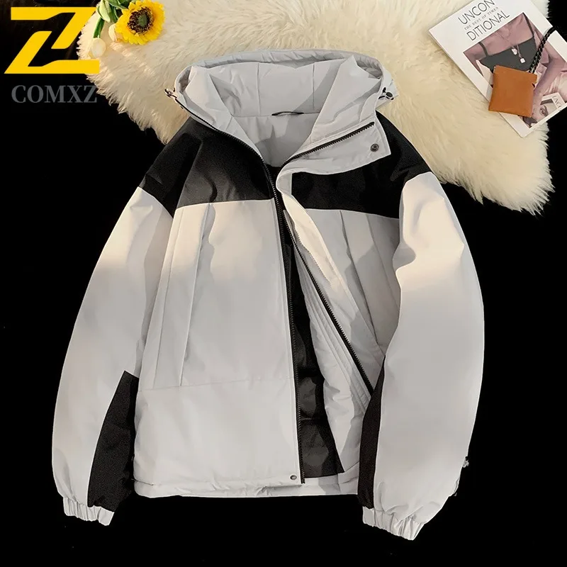 

COMXZ 2025 Winter Black Gold Hooded Cotton Jacket Graphene Outdoor Waterproof and Windproof Honeycomb Tech Back Unisex Warm Coat