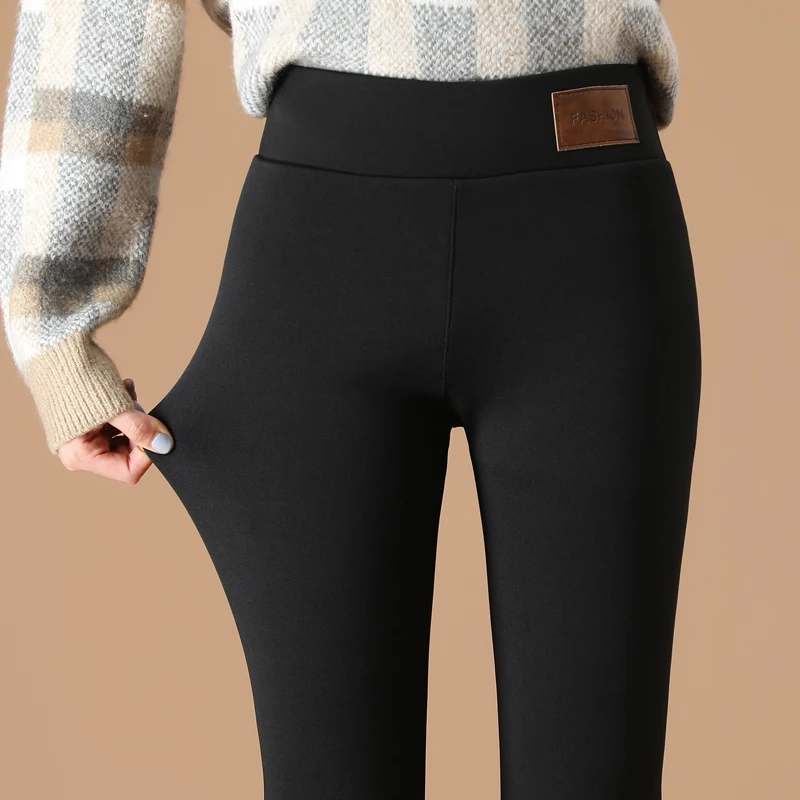 Mallas térmicas gruesas y cálidas para mujer, Leggings de cintura alta, color negro, elásticos, cómodos, de terciopelo, para Otoño e Invierno