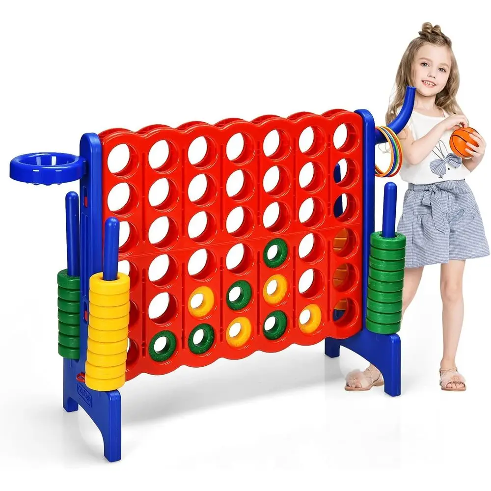 

Family-Friendly 4-in-1 Giant Game Set: Basketball, Ring Toss, 42 Rings, and More for Indoor & Outdoor Fun