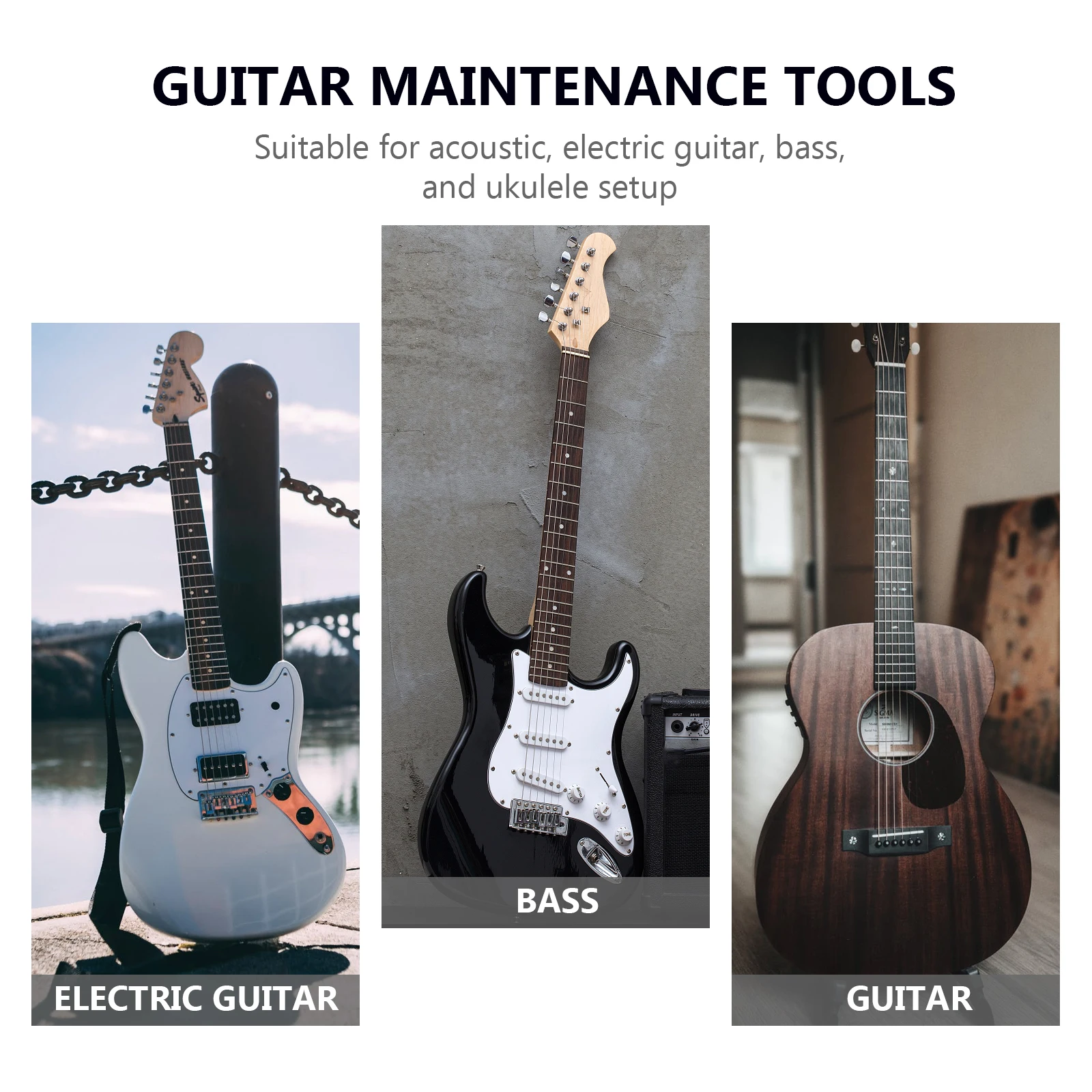 

19Pcs Guitar Repair Tool Kit Professional Luthier Set Understring Radius Gauge Bridge Saddle Nut Files Sandpaper for Acoustic